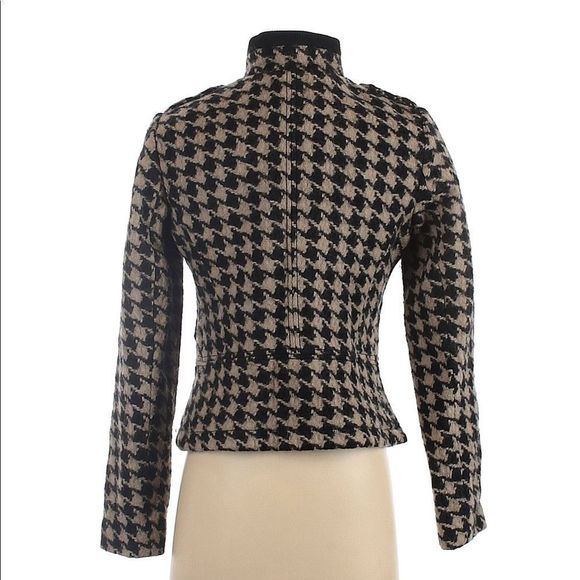 Banana Republic Black/Tan Wool Houndstooth Lined Jacket, Blazer | Sz Petite Med - Picture 2 of 6